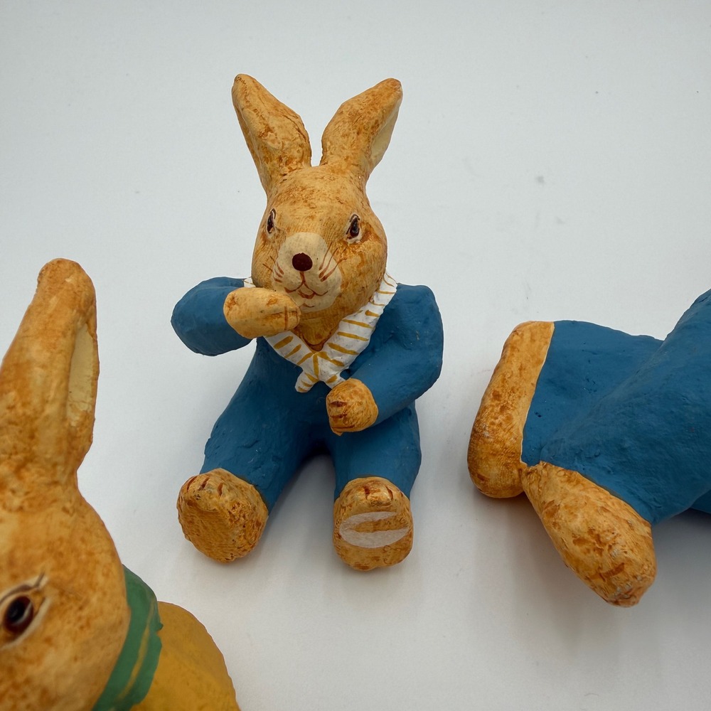 Vintage Style Hand Painted Bunny Rabbit Figurines Set of 5 Easter Decor Nursery - Picture 4 of 9